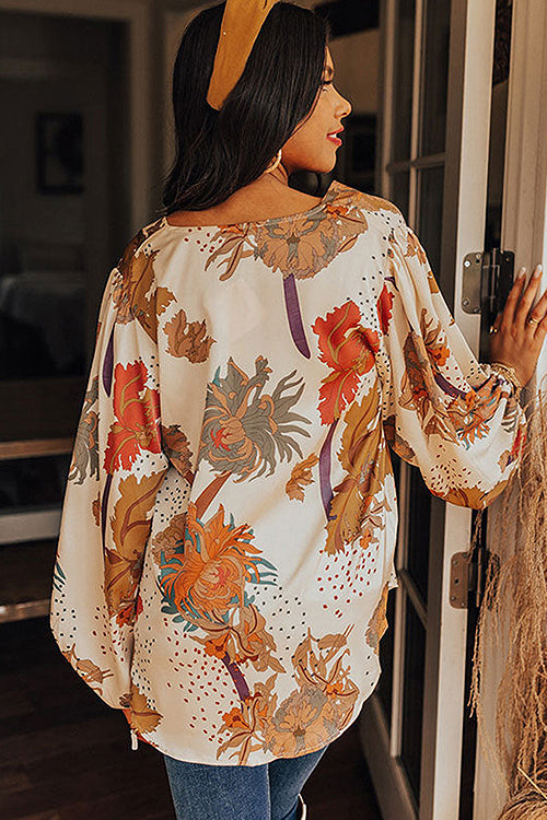 It's My Way Floral Print V-Neck Long Sleeve Top