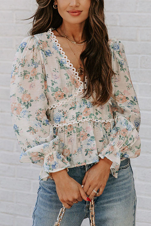 Romantic Vibes Floral Crochet Peplum Top