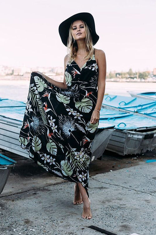 elasticated beach dress Boho Print Elastic Beach Maxi Dress