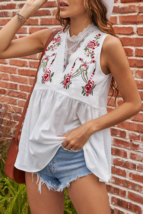 Daydream Lace Up Floral Embroidered Top