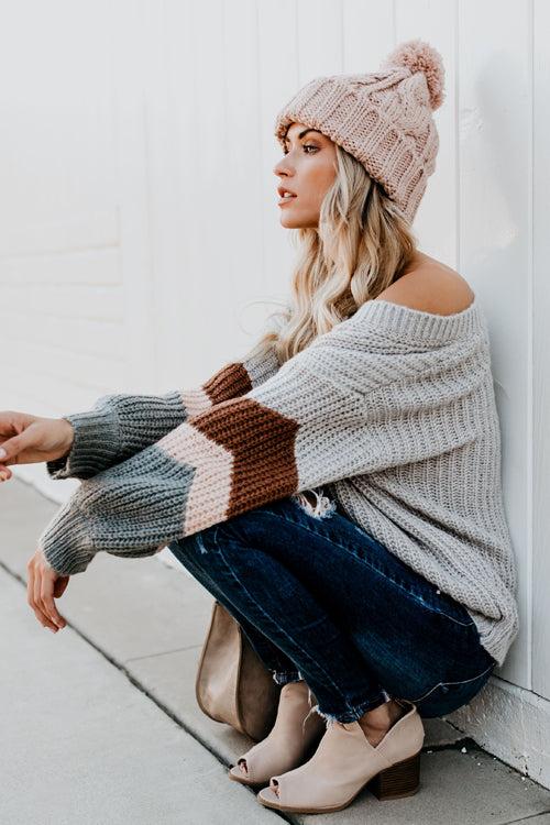 It's Chilly Out V-Neck Striped Knit Sweater