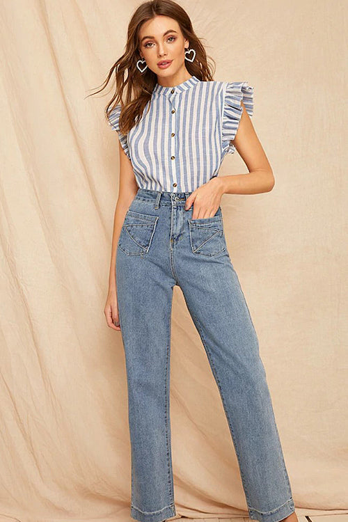 BlueBell Stripe Sleeveless Button-Up Shirt