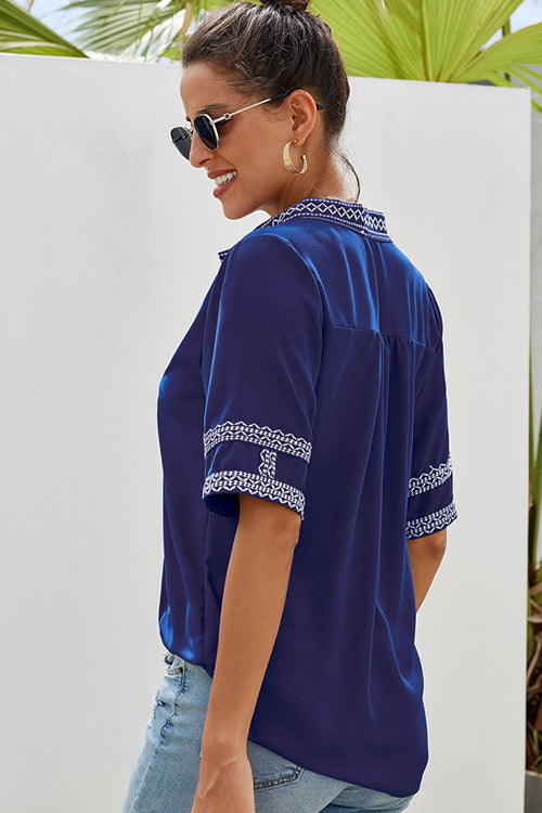 Go-Better Boho Embroidery Short Sleeve Top - 4 Colors