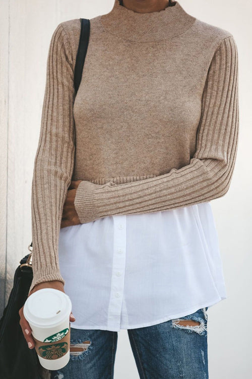 Double Layer High-Neck Knit Top - 2 Colors