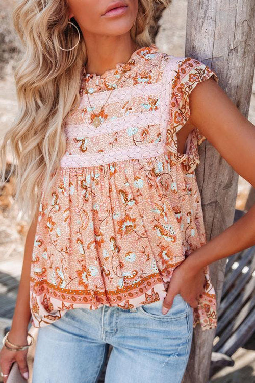 Out With You Lace Boho Print Top - 2 Colors