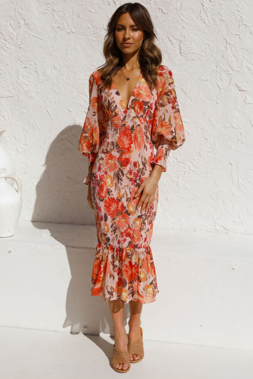 Stay Close Floral Print Smocked Midi Dress - 5 Colors