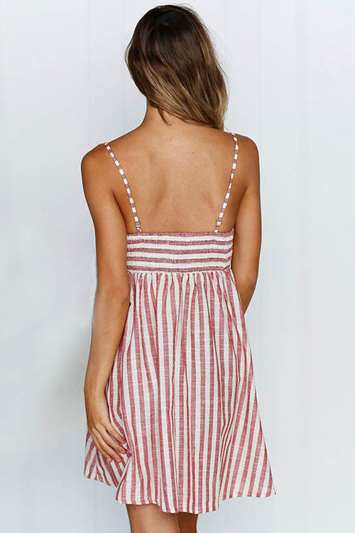 Stripe Front-bowknot Mini Dress