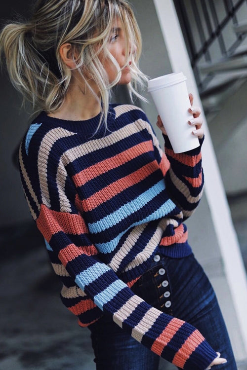 Before Me Rainbow Striped Knit Sweater