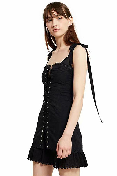 Lace Drawstring Cross Shift Dress - 2 Colors