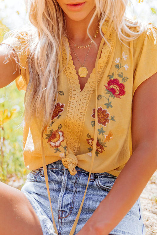 Cute As Ever Floral Embroidered Short Sleeve Top