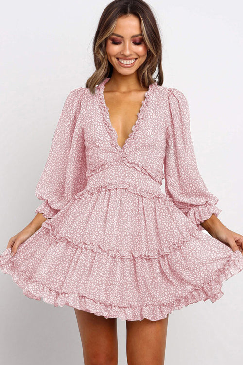 Romance Language Ruffled Printed Mini Dress - 3 Colors