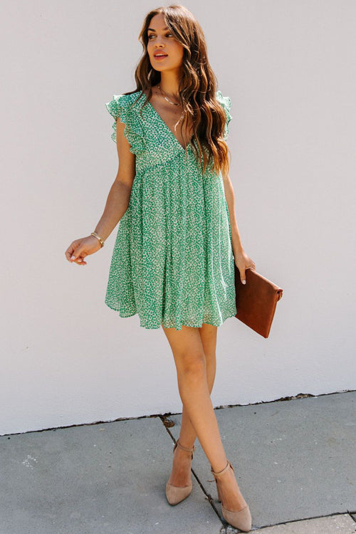 Only A Dream Green Printed Mini Dress