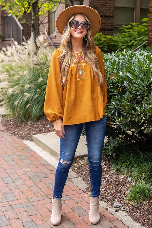 Spend The Day Yellow Boho Embroidery Top