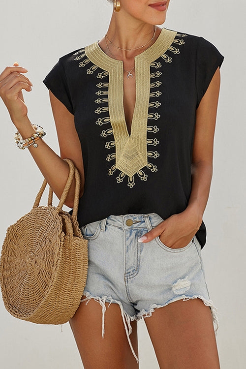 Pretty Pleased Boho Embroidered Short Sleeve Top - 4 Colors