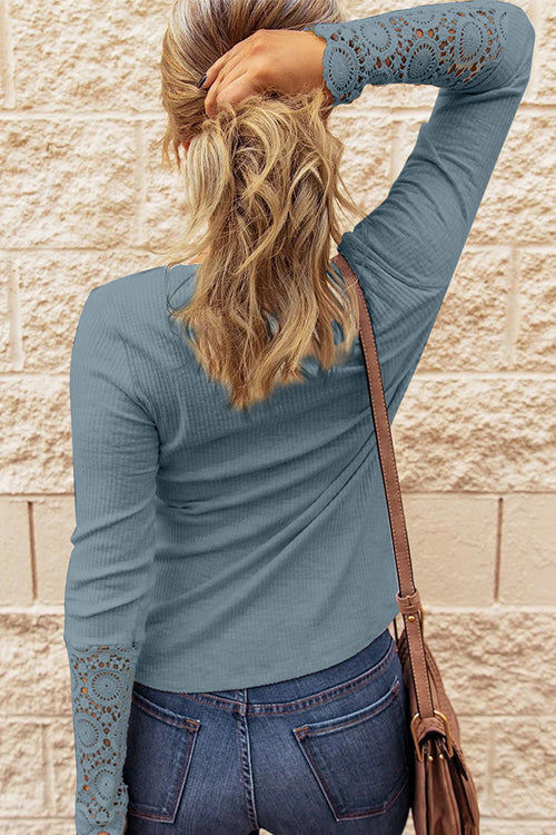 Eyes On Me Ribbed Lace Long Sleeve Top - 4 Colors