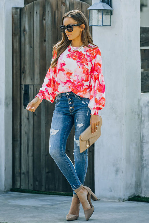 Sweet And Chic Floral Print Smocked Top