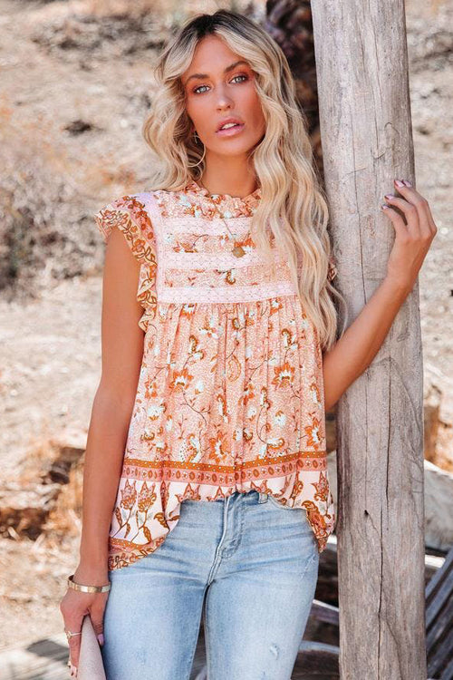 Out With You Lace Boho Print Top - 2 Colors