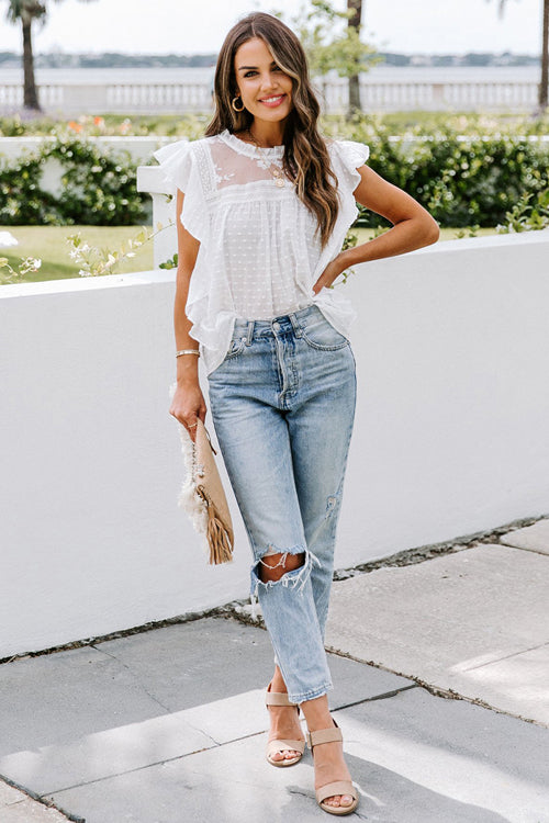 Breezy Days Lace Embroidered Ruffle Top