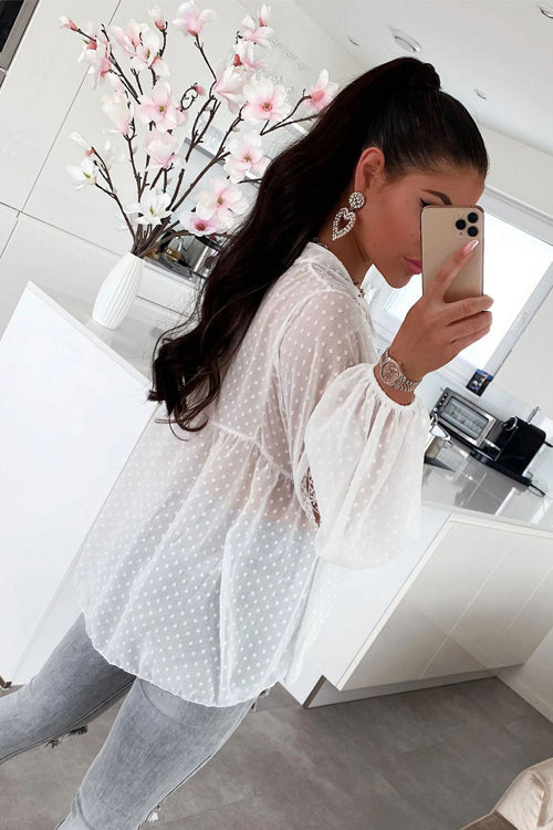 All Together Now Swiss Dot Lace Long Sleeve Top