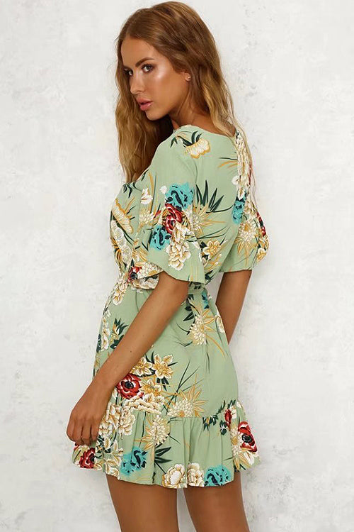 Print Ruffle Hem Mini Dress - 3 Colors