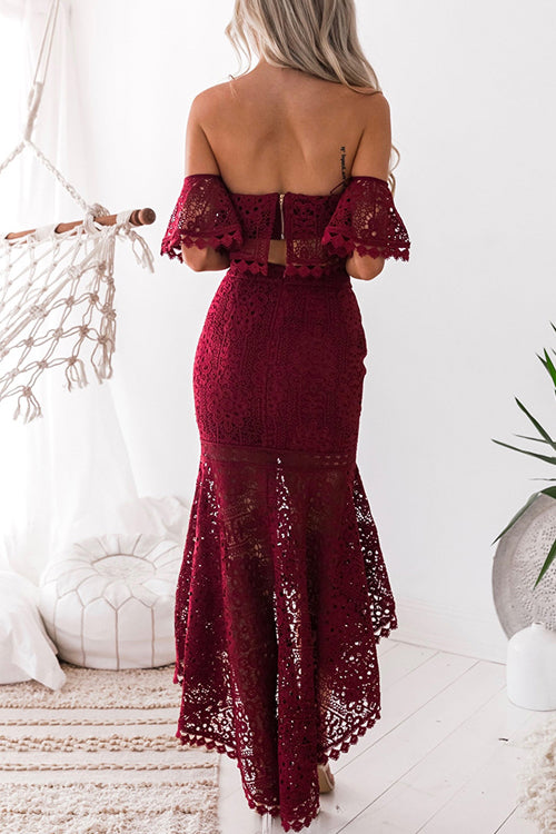 Lace Hollow-out High&Low Suit