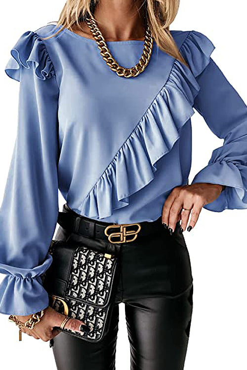 Elegant Image Ruffled Long Sleeve Top - 6 Colors