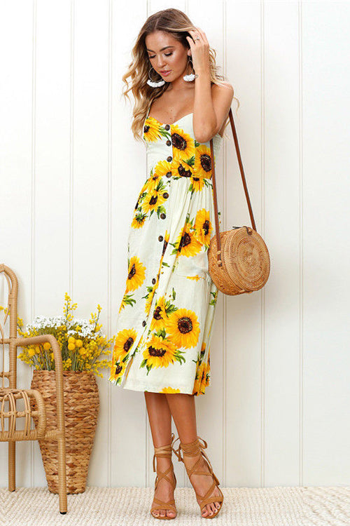 sunflower print midi dress Sunflower Seeds Maxi Dress