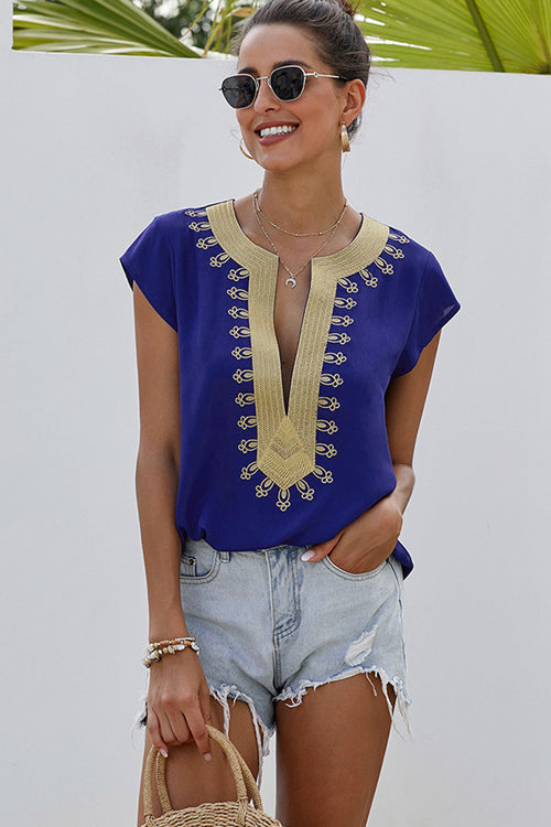 Pretty Pleased Boho Embroidered Short Sleeve Top - 4 Colors