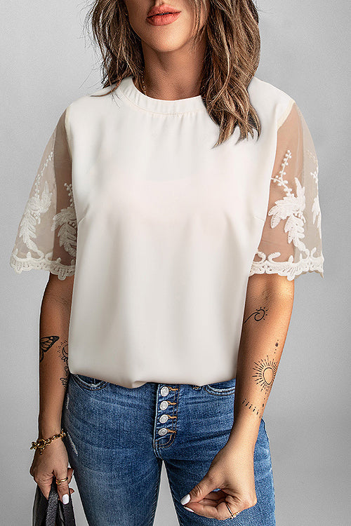 Try To Keep Up Lace Embroidered Short Sleeve Top - 4 Colors