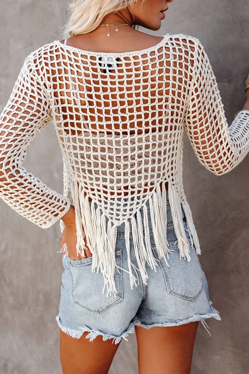 Bonjour To You Hollow-Out Tassel Top - 2 Colors