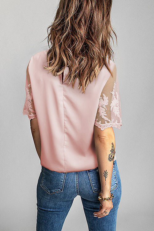 Try To Keep Up Lace Embroidered Short Sleeve Top - 4 Colors