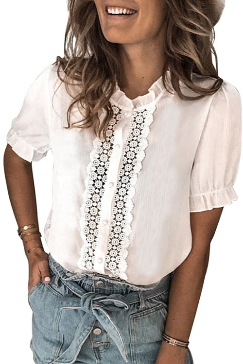 Patio Date Lace Ruffled Short Sleeve Top - 3 Colors