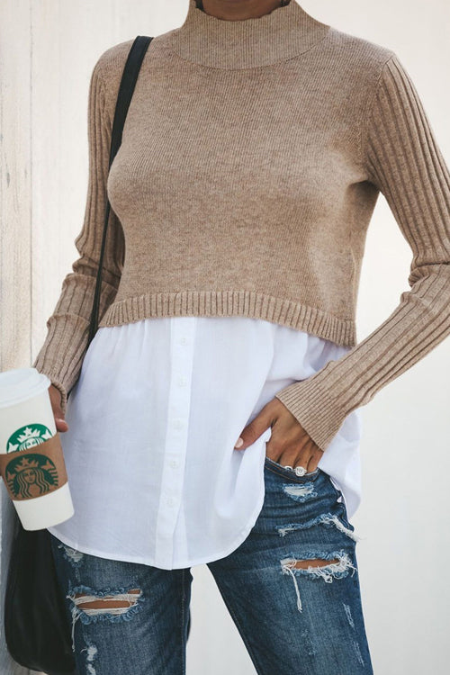 Double Layer High-Neck Knit Top - 2 Colors