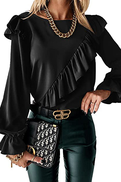 Elegant Image Ruffled Long Sleeve Top - 6 Colors