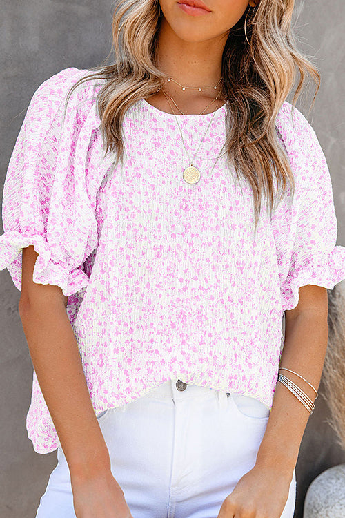 Floral Print Babydoll Puff Sleeve Blouse Top - 4 Colors