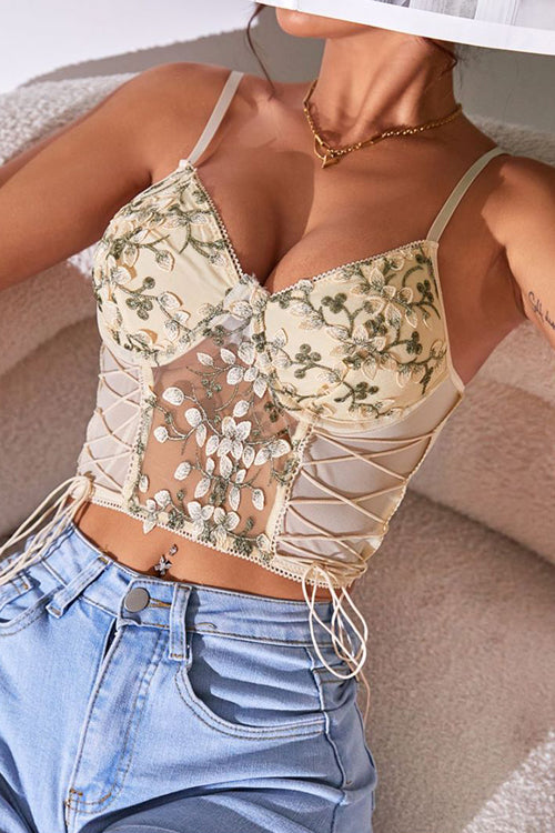 Best Night Ever Strap Lace Bustier Crop Top - 4 Colors