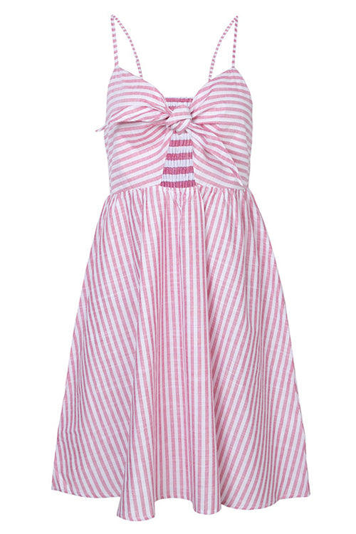 Stripe Front-bowknot Mini Dress