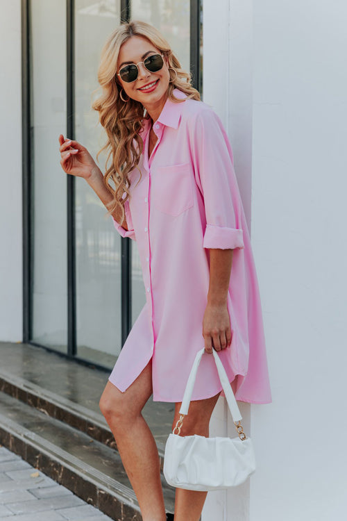 Stay Sunny Long Sleeve Shirt Mini Dress - 4 Colors