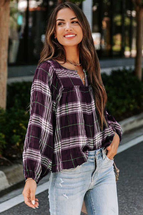 Weekend Moments Plaid Long Sleeve Top - 4 Colors