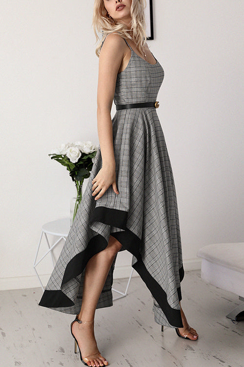 Magic Grey Tartan Irregular Hem Maxi Dress