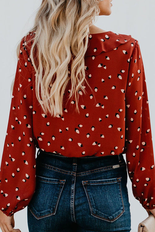 Christmas Red Print Dot Ruffle Up Shirt