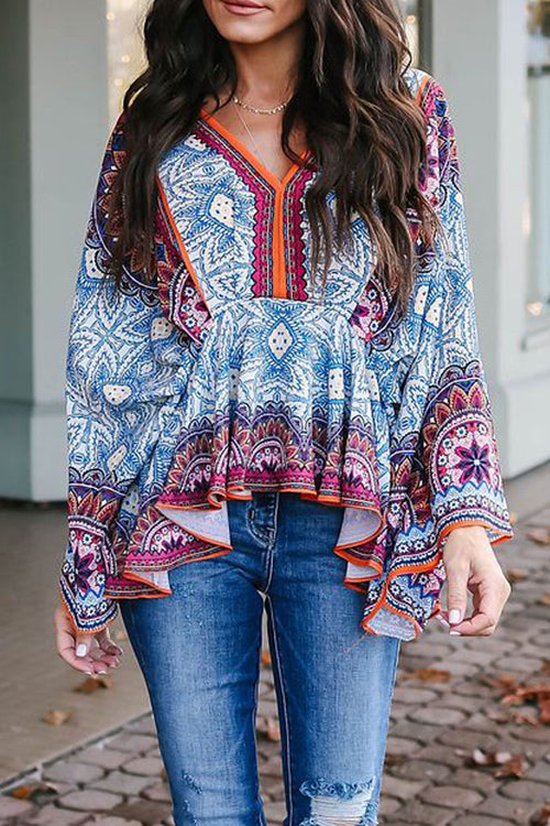 Making My Way Boho Print Chiffon Shirt