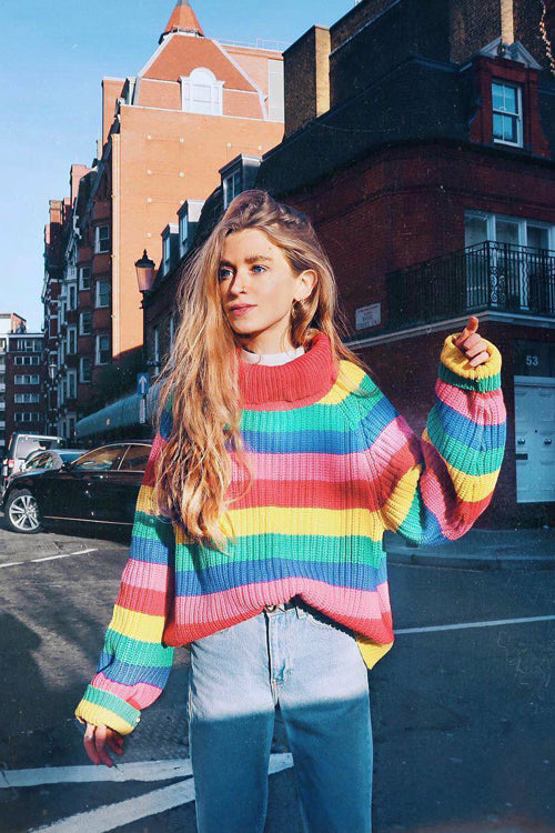 Travelling Light Rainbow Colorful High Neck Sweater
