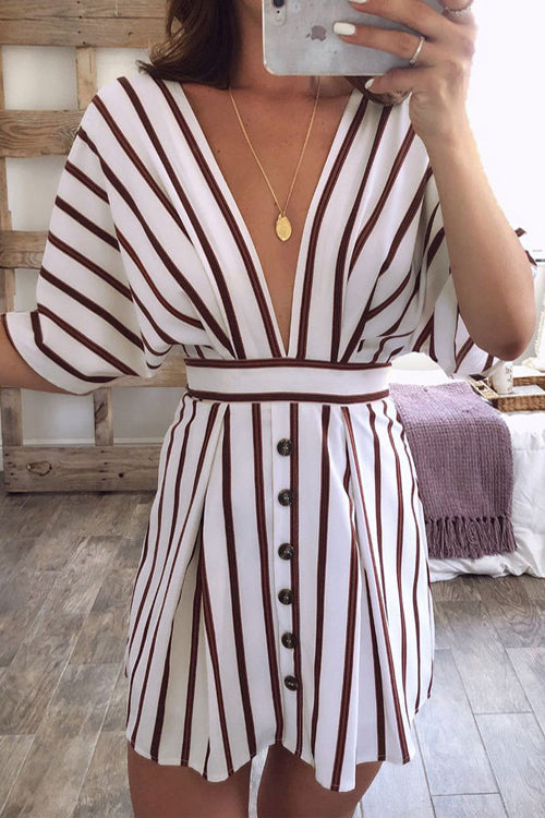 Scotty Stripe Back-details Mini Dress