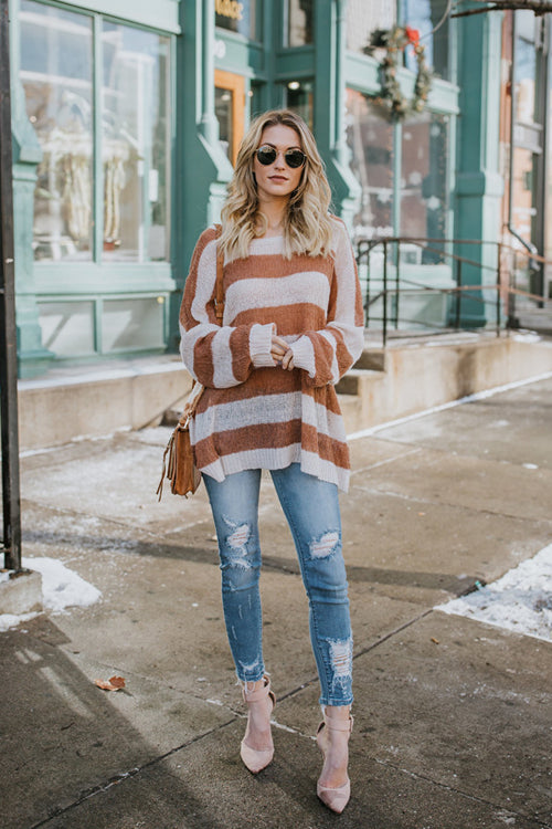 Rainy Day Stripe Loose Style Knit Sweater - 2 Colors
