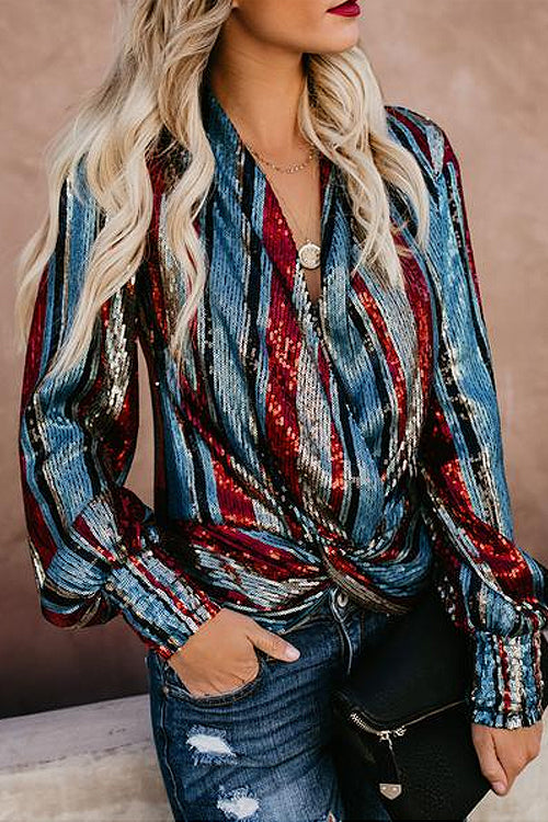 Follow Your Heart Sequin Stripe Long Sleeve Shirt