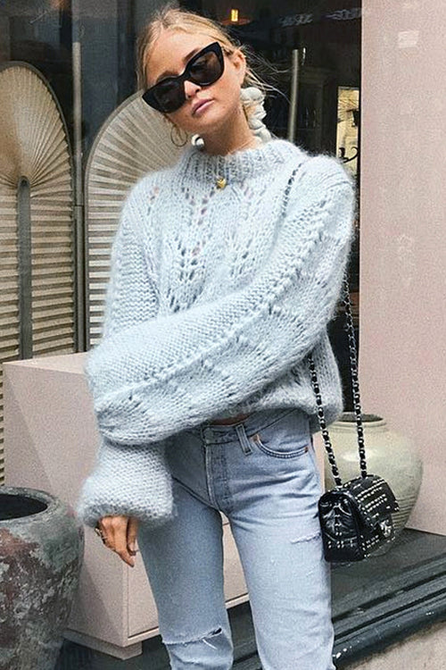 Loops-y Fluffy Mesh High-neck Sweater - 3 Colors