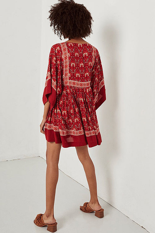 Tale to Tell Red Boho Print Mini Dress