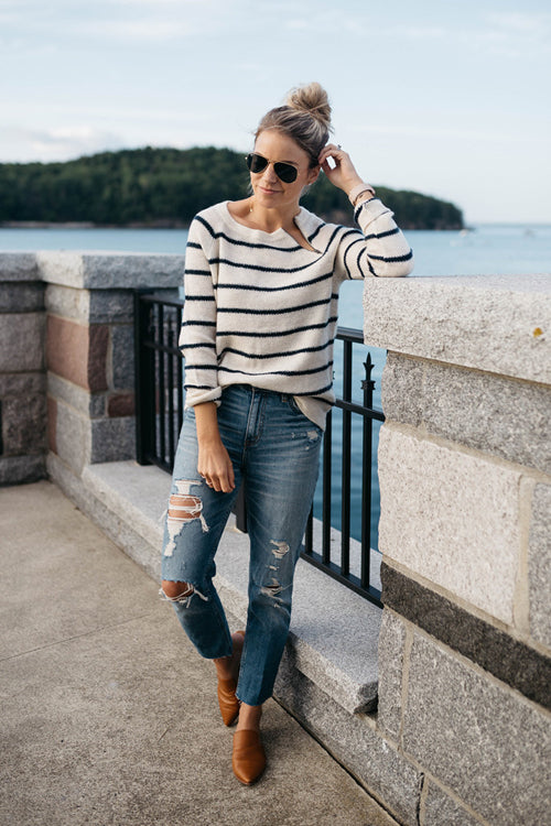 Anything But Basic Stripe Zip Slit Sweater