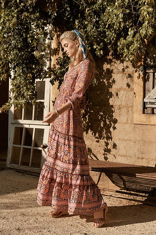 Love Blossoms Boho Print High-slit Maxi Dress
